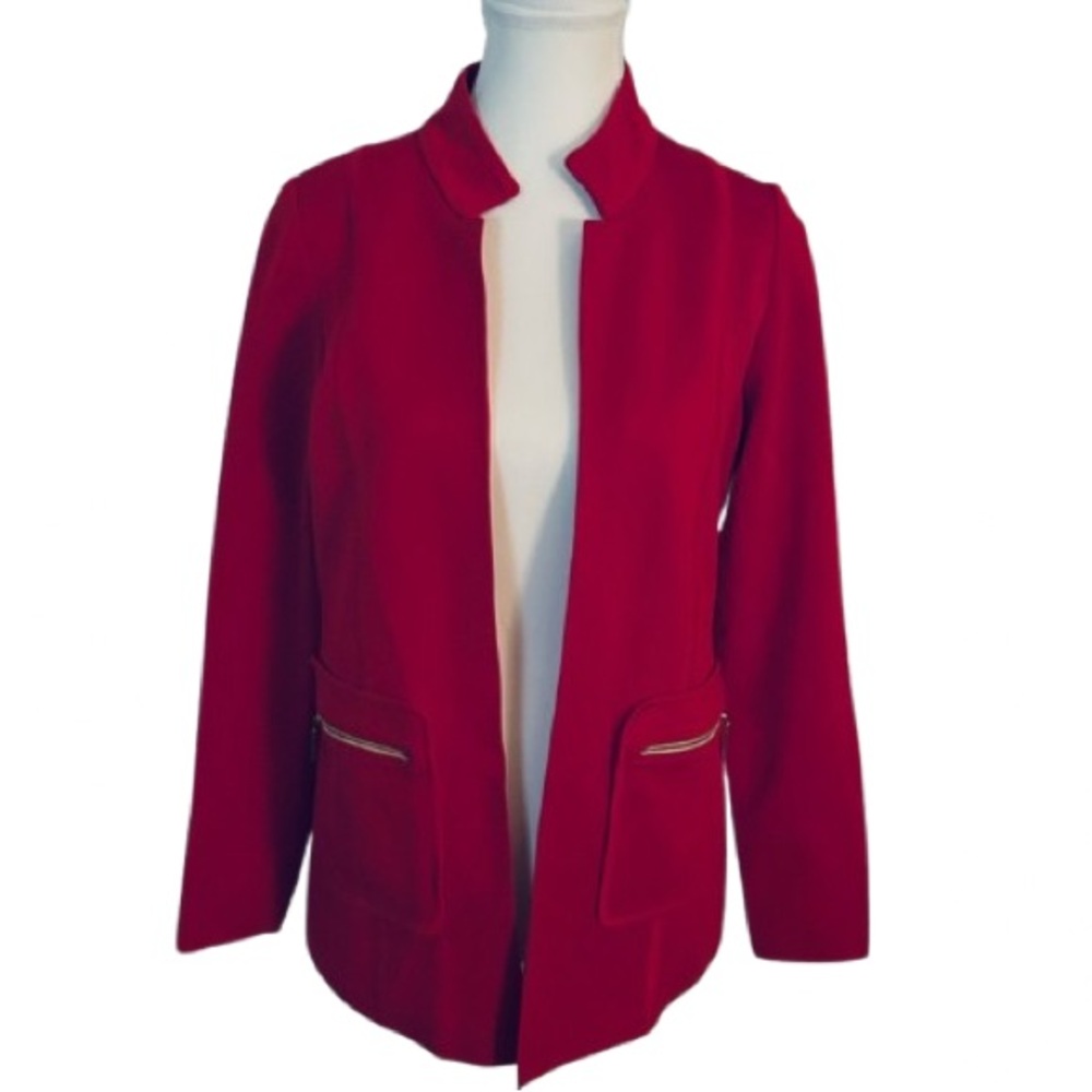 Vintage Misook XS Red Women's Open Cardigan Jacket Designer Gold Extra Small